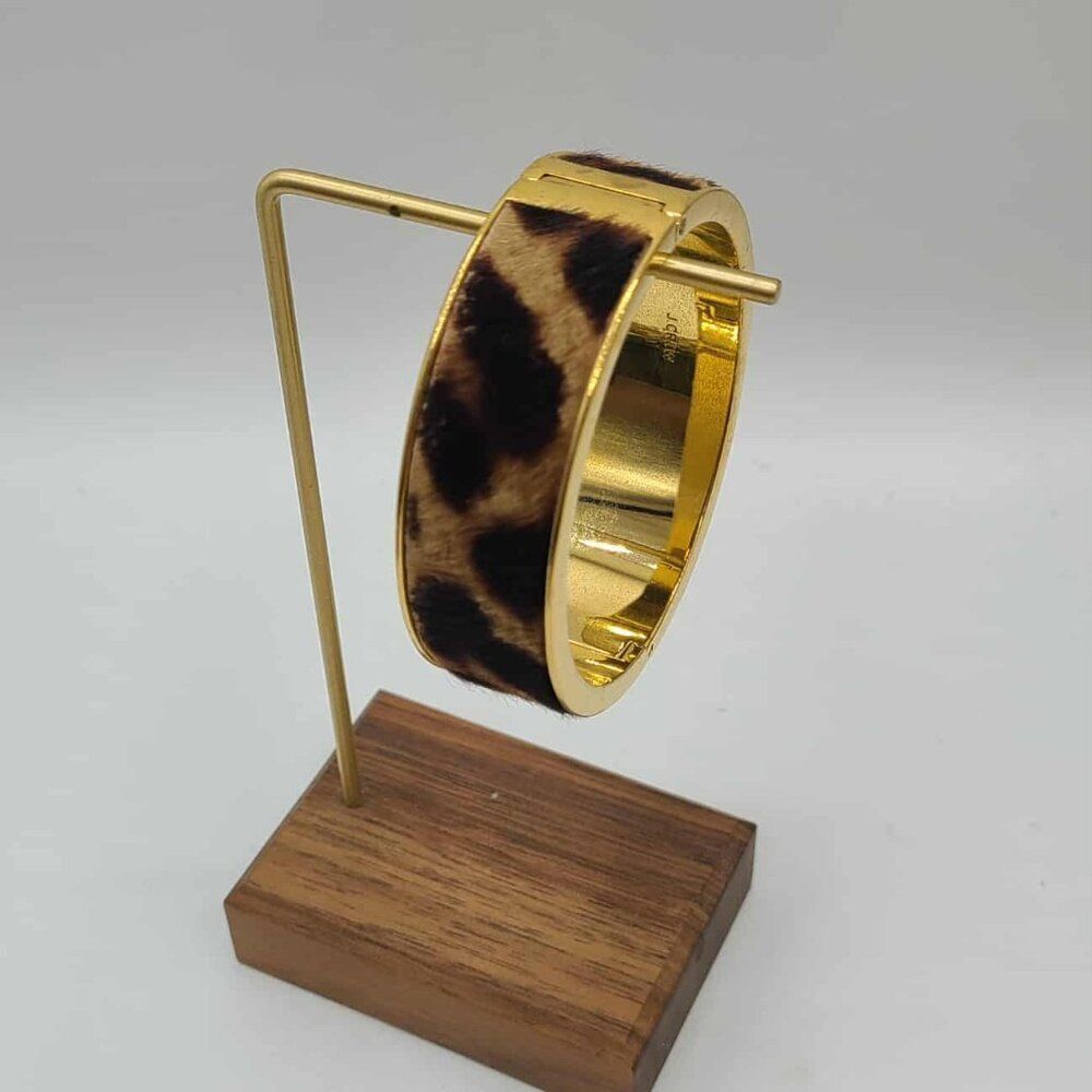 J Crew Animal Print Faux Fur Gold Tone Hinged Cuff Bracelet - Picture 8 of 8